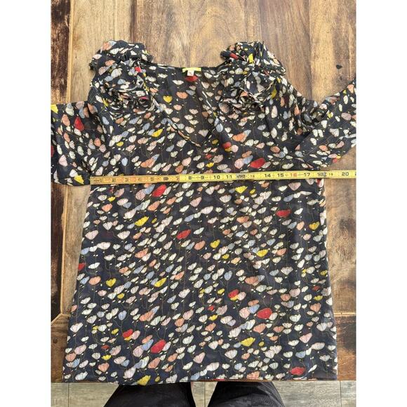 Gianni Bini Women's Black Floral Print Sheer Long-Sleeve Blouse Top Size Medium - Picture 4 of 4